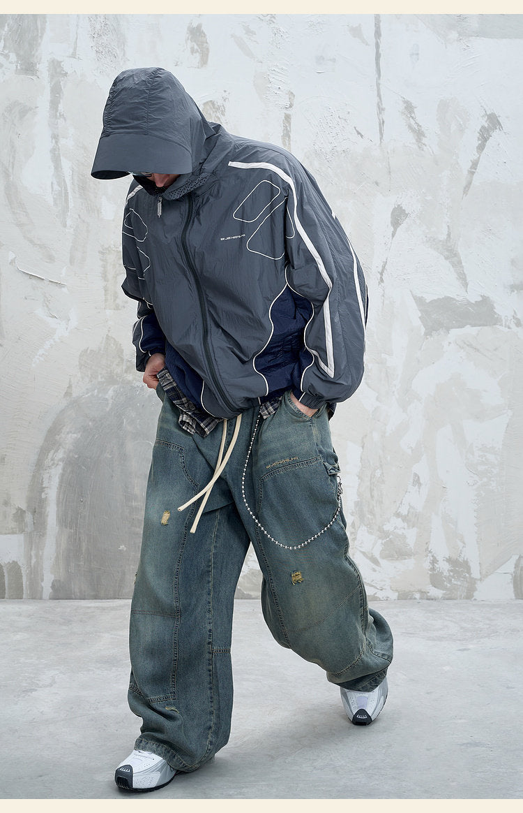 Slouchy Distressed Raw-Denim