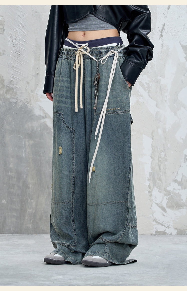 Slouchy Distressed Raw-Denim
